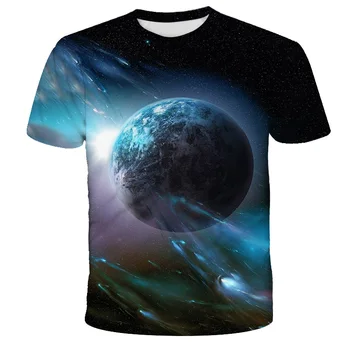 Naujoji Saulės Sistema, Galaktika Gitara Vaikų marškinėliai 3D Atspausdintas Kūrybos Erdvė Žemėje Marškinėlius Atsitiktinis Vasaros Marškinėliai Berniukams, Mergaitėms, Vaikams Viršų