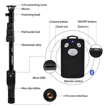 Fosoto 50 colių Selfie Stick Telefono Trikojo Ištraukiamas Nešiojamą Monopodzie su Užrakto Bluetooth Nuotolinio Už Išmaniojo telefono Kamerą Stendas