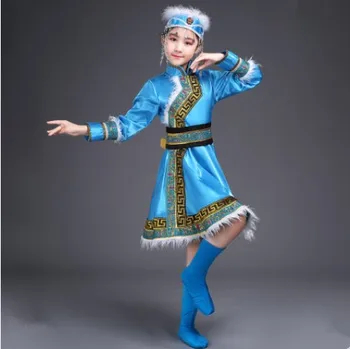 Vaikų mongolų šokio kostiumai mergaitėms, kinijos nacionalinių drabužių etapo rezultatus liaudies šokių drabužiai nauji metai