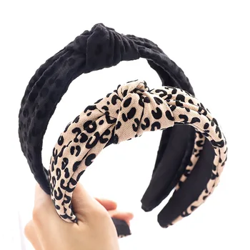 Korėjos Derliaus Leopardas ekrano užsklandą Mazgas Headdres Hairband Veido Plauti Lankelis galvos Apdangalai Moterų, Mergaičių, Plaukų Aksesuarai