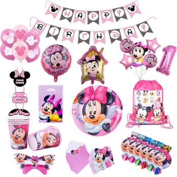 Minnie Mouse Temą Šalies Prekių Berniukai Gimtadienio Dekoracijas, Popieriaus Puodeliai Plokštės Šiaudelius Reklama Balionas Baby Shower Vaikų Žaislas