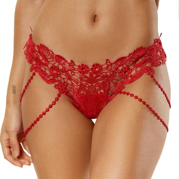 Sexy Lace Bead Panties Women Transparent Low-Waist Underpant Hollow Out Thong Female Seamless G-String Underwear Lingerie