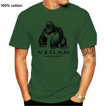 2019 Spausdinti Vyrų Marškinėliai Medvilnės trumpomis Rankovėmis Veganų gorila gauna pakankamai baltymų, juokingi Marškinėliai Moterims marškinėlius