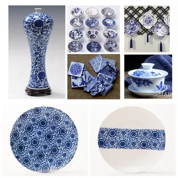 3 Vnt Keramikos Meno Underglaze Spalvos Gėlių Popieriaus Mėlyna ir Balta Popieriaus Žuvų Slyvų Žiedų Aukštos Temperatūros Keramikos Decal 54*37cm
