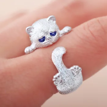 Milangirl Mados Miela, Padengtą Cute Kačių Žiedai Moterims Gyvūnų Katės Akis Atidaryti Žiedas Vintage Papuošalai