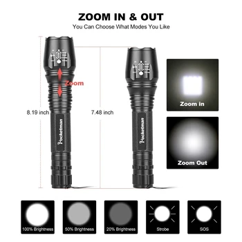 7000LM LED Žibintuvėlis Fakelas XM-L2 Zoomable Taktinis Žibintuvėlis Nešiojamų Už 2x18650 baterijų Aliuminio Dviračių LED Žibintuvėlis Šviesos