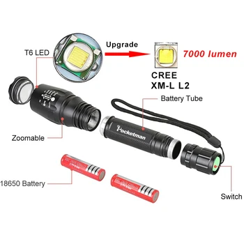 7000LM LED Žibintuvėlis Fakelas XM-L2 Zoomable Taktinis Žibintuvėlis Nešiojamų Už 2x18650 baterijų Aliuminio Dviračių LED Žibintuvėlis Šviesos