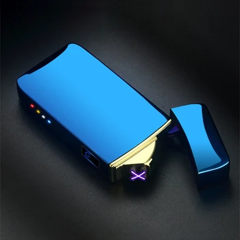 Dvigubo Kampo Lengvesni PortableUSB Įkrovimo Touch Įkrovimas Cigarečių Degiklio Vėjo Elektroninis Žiebtuvėlis Su LED Maitinimo Indikatorius