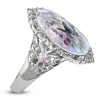 Prabangus Klasikinis Tuščiaviduriai Gėlių Drugelis Opal Emalio Žiedai Moterų Mados Išskirtinį Vestuves Jubiliejų Dovana