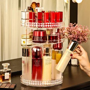 360 laipsnių besisukantis kosmetikos laikymo dėžutė namų darbalaukio odos priežiūros produktus, tualetinis staliukas lūpų organizatorius