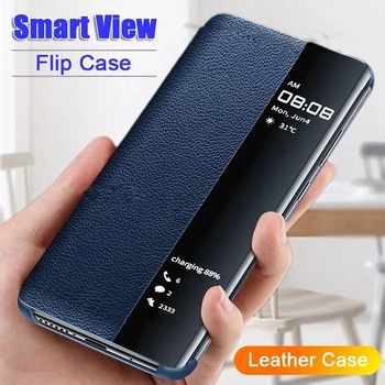 Smart View Flip Case For Huawei P40 P20 30 Pro Mate 20 10 9 Lite P10 Plius Garbę 20 Pro 10 9 Lite 8X 9X P Smart 2019 Dangtis