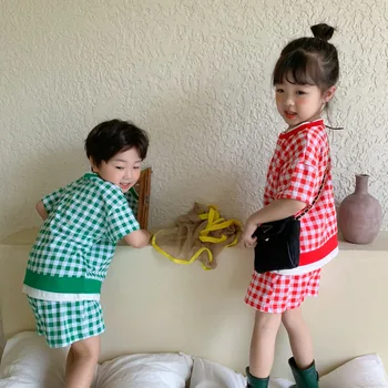 Korėjos stiliaus berniukų ir mergaičių vasaros mados kratinys pledas 2vnt rinkiniai vasarą brolis ir sesuo komplektus medvilnės drabužiai