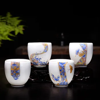Kinijos Teaware Teacup Buitinės Keramikos Maži Arbatos Puodelio 4pcs Kungfu Arbatos Dubenėlį Subtilus Spalvų Emalį Porceliano Vyno Taurės