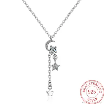 Naujas Prabangus 925 Sterling Silver Star Mėnulis Kutai Pakabukas Choker Karoliai Moterų Vestuvių Fine Jewelry Šalis Dovanos