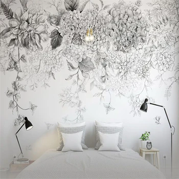 Beibehang užsakymą 3D tapetai kambarį fono Šviesą juodos ir baltos gėlės foto sienų tapetų namo apdaila