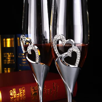 Krištolo ir deimantų širdies formos Šampano Taurės Nustatyti burbulas goblet Stiklo Vestuvių Dovaną, pora vyno taure
