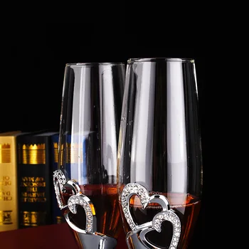 Krištolo ir deimantų širdies formos Šampano Taurės Nustatyti burbulas goblet Stiklo Vestuvių Dovaną, pora vyno taure