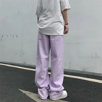 Moterų Džinsus Vasaros Naujo Derliaus Tiesiai Baggy Aukšto Juosmens Streetwear Atsitiktinis Kelnės Femme Pločio Kojų Džinsus, Violetinė Mama Džinsinio audinio Kelnių
