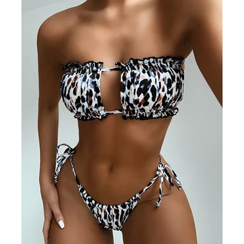 Seksualus Bikini 2021 Plisuotos Bandeau maudymosi kostiumėlį Moterų maudymosi Kostiumėliai Moterims, Mini Diržas Bikini Komplektas Bather Plaukimo Paplūdimio Maudymosi Kostiumas