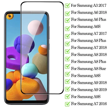 9D Visiškai Padengti Grūdinto Stiklo Samsung Galaxy A3 A6 A7 A8 Plius A9 2018 m. 2019 m. 2016 m. 2017 A6S A8S A9S Star Screen Protector Filmas