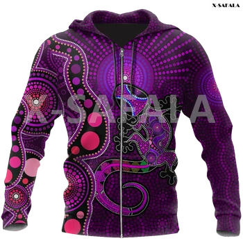 Aboriginal_Australia_Indigenous_purple_the_lizard 3D Atspausdintas Hoodie Vyras Moteris Harajuku Outwear Užtrauktukas Puloveris Palaidinukė Atsitiktinis
