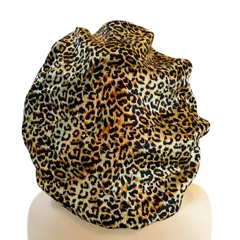 Leopardas Spausdinti Didžiuliu Satino Variklio Dangčio Bžūp Miegą Perdėti Plaukų Priežiūros Skrybėlę Pločio Gumos Juosta Galvos Dangtelis