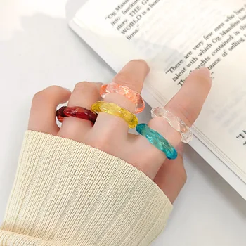 Derliaus Pasukti Ratą Dervos Žiedai Moterims Korėjos Mados Spalvinga Skaidrūs Akrilo Žiedas Pareiškimą Dizainas Paprastas Plastikinis Žiedas