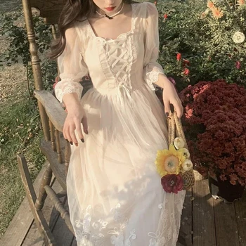 2021 Korėjos Nėrinių Vasaros Suknelė Moterims Aikštėje Apykaklės Pusė Rankovės Vakare Šalis Suknelė Kawaii Maxi Tvarstis Suknelės Vestidos 14794