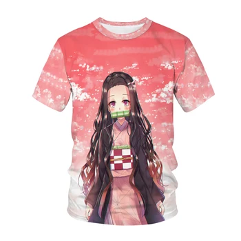 2021 Vaikai Anime 3D Print t-shirt Demon Slayer Harajuku Streetwear marškinėlius Berniukų, Mergaičių laisvus Marškinėlius Atsitiktinis Viršų 4T-14T