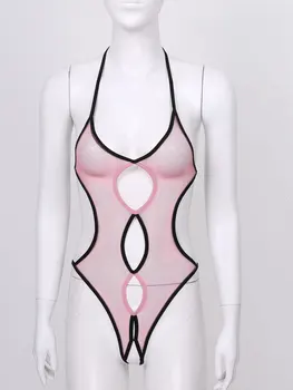 Seksualus apatinis Trikotažas, Erotinis maudymosi kostiumėlį Vienas Gabalas Bodysuit Tuščiaviduriai Iš Crotchless Dirželius Bodysuit maudymosi Kostiumėliai Moterims Akių Matyti-per Jumpsuit
