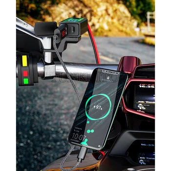 Atsparus vandeniui Motociklo USB Įkroviklis Voltmeter už Moto Varikliu Motociklą, Motorolerį 12V 24V Mobiliųjų Telefonų Kroviklį