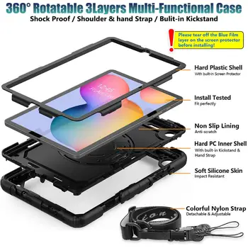 360 Sukimosi Dirželis&Atramą Silikono Tablet Case for Samsung Galaxy Tab S6 Lite 10.4 Atveju 2020 P610 P615 Apsauginis Dangtelis