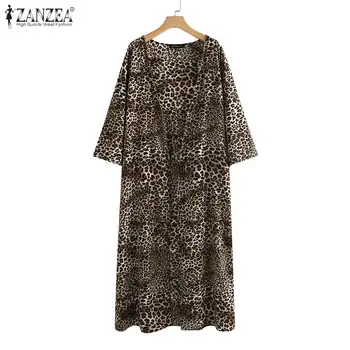 ZANZEA Ilgas Cardigan Moterų Mados Ilgai Marškinėliai Leopardas Spausdinti Kimono 2021 M. Vasaros Paplūdimio Coversup Atsitiktinis Palaidų Tunika