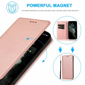 Prabangus Magnetinis Odinis dėklas iPhone 12 Mini Pro 11 XS Max X XR SE 2020 m. 8 7 6 s Plus Flip Piniginės Kortelės Turėtojas Stovėti Telefono Dangtelį