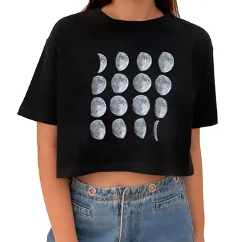 2021 Mados Negabaritinių marškinėliai Moterims Harajuku Vasaros trumpomis Rankovėmis Marškinėlius Sun Moon Atspausdinta Marškinėliai moteriški Retro 90-ųjų Topai