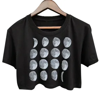 2021 Mados Negabaritinių marškinėliai Moterims Harajuku Vasaros trumpomis Rankovėmis Marškinėlius Sun Moon Atspausdinta Marškinėliai moteriški Retro 90-ųjų Topai