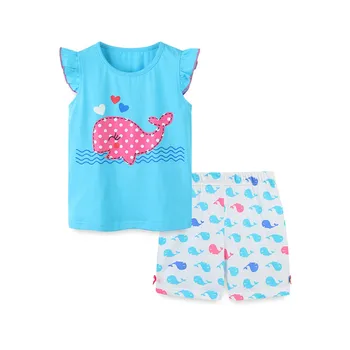 Šokinėja Metrų Naujas Vasaros Drabužių Rinkiniai Mergaitėms Delfinų Spausdinti Mielas Gyvūnų Kūdikių Komplektus Mados Medvilnės Vaikų Kostiumai Streetwear