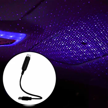 USB Automobilinis Stogo Atmosfera Žvaigždė šviesi Aplinka, Starlight LED Projektorius, Violetinė/raudona Naktį Reguliuojamas Kelių Apšvietimo Efektai