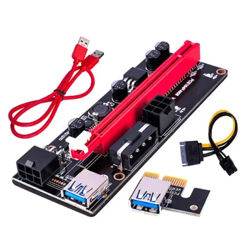 Ver 009S USB 3.0 PCI-e Riser PCIe PCI Express 1X iki 16X Extender Kortelės Adapteris SATA 15Pin 6 Pin Maitinimo Kabelis