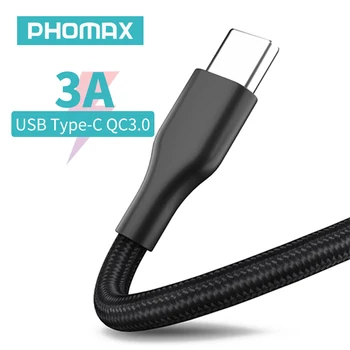 PHOMAX Greitas USB Įkrovimo Kabelis 3A C Tipo Duomenų Kabelis Nailono Tinklelio 