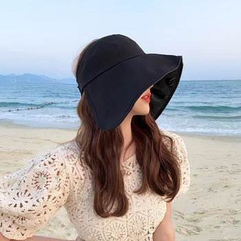 K172 Moterų Vasaros Skrybėlę UV Apsauga Mados Panama Didelis Kraštų Bžūp Paplūdimio Sunhats Laukinių Tuščias Top Hat plaukai surišti į uodegą Skrybėlę Atostogų