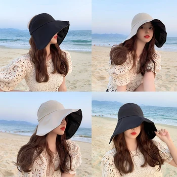 K172 Moterų Vasaros Skrybėlę UV Apsauga Mados Panama Didelis Kraštų Bžūp Paplūdimio Sunhats Laukinių Tuščias Top Hat plaukai surišti į uodegą Skrybėlę Atostogų