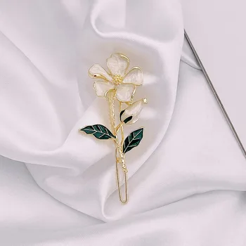 White Camellia Plaukų Įrašą Metalo Gėlių Staigius korėjos Pusėje Įrašą Plaukų Letena Moterų Gėlių Barrettes Plaukų Clips Moterų galvos Apdangalai