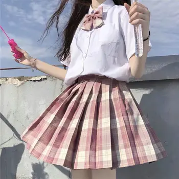 JK suknelė Mokyklos Mergina Vienodas Plisuotas Sijonas, Japonijos mokyklinę Uniformą Aukšto Juosmens-Line Pledas Sijonas Seksualus JK Uniformų Moteris