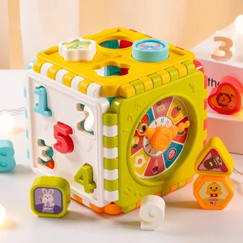 Žaislai Šešių Dvipusis Būgnas Lange Kūdikis Formos Atitikimo Puzzle Montessori Ankstyvojo Ugdymo Krovimas Gyvūnų Skaičius Blokų, Žaislai Vaikams