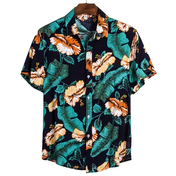 2021 m. Vasarą Vyrams, Atsitiktinis Marškinėliai Mados Havajų Spausdinti Trumpas rankovėmis Beach Marškinėliai Atostogų Streetwear Camisa Masculina
