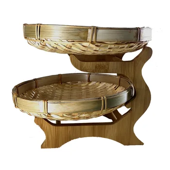 Kūrybos dvigubo sluoksnio multi-layerplate keramikos džiovinti vaisiai plokštė bambuko medinės lentynos suši patiekalas vaisių krepšelis LM01231454