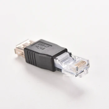PC Kristalų Galvos RJ45 Male į USB 2.0 AF Moterų Adapteris Jungtis, Nešiojamas kompiuteris LAN Tinklo Kabelis Ethernet Converter Transverter Plug