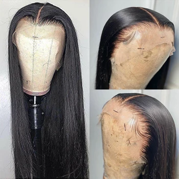 13x4 Tiesiai Nėriniai Priekiniai Žmogaus Plaukų Perukai Už juodaodžių Moterų Brazilijos Remy Plaukų Prieš Nupeštos Nėriniai Perukas