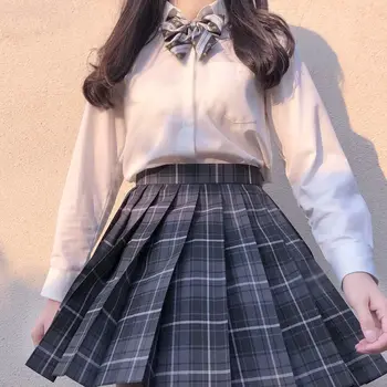 Japonijos mokyklinę uniformą aukšto juosmens klostuotas sijonas vienodai mielas miniskirt mergina JK mokyklos vienodos studentų mergina pledas sijonas